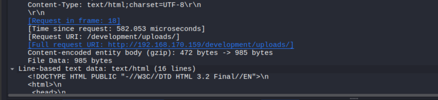 Wireshark packet detail showing upload page URL in plaintext